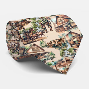 Western Ranch or Country Farm Scene  Tie
