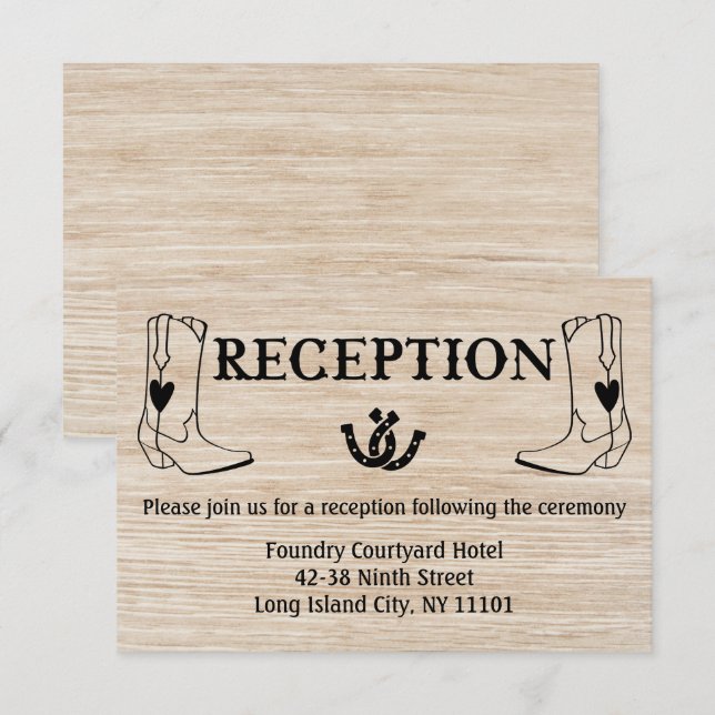 Western Reception Cowboy Boot Country Wedding Wood Invitation (Front/Back)