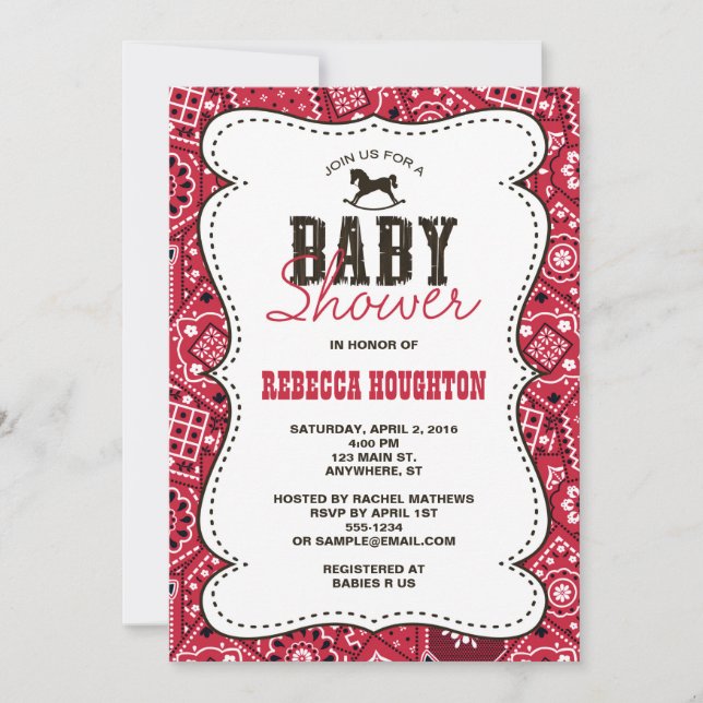 Western Red Bandanna Baby Shower Invitation (Front)
