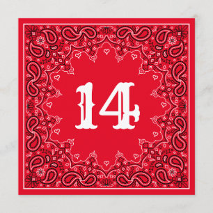Western Red Bandanna Square Wedding Table Number