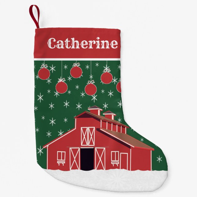 Western Red Barn Farm Ranch Small Christmas Stocking (Front)