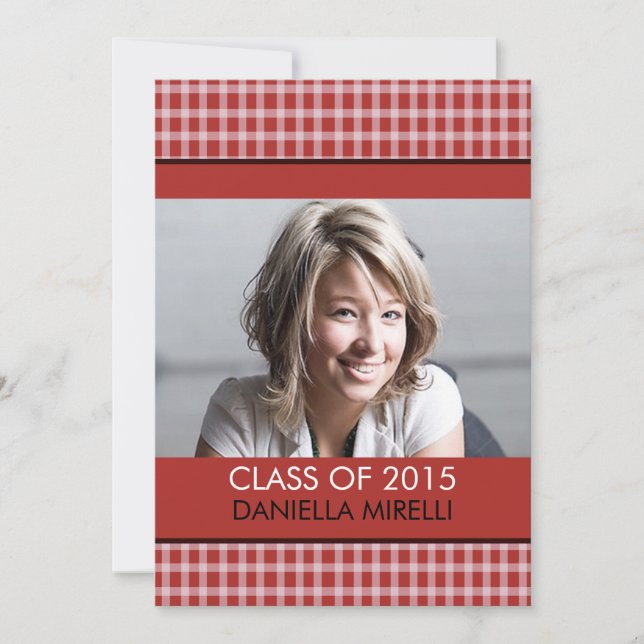 Western Red Chequered Photo Graduation Announcemen Invitation (Front)