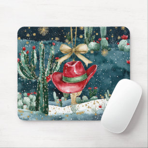 Western Red Cowboy Hat Cactus  Mouse Mat