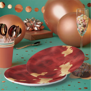 Western Red Cream Cowhide Animal Paper Plate