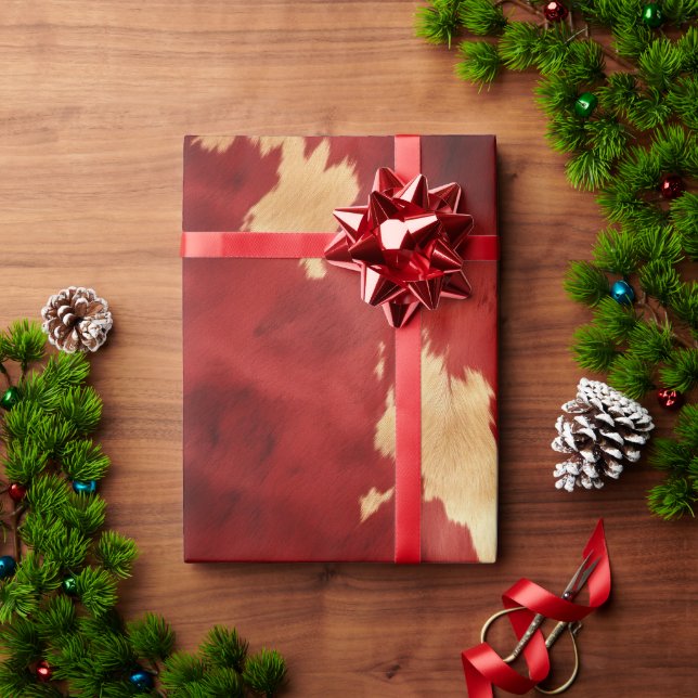 Western Red Cream Cowhide Animal Wrapping Paper (Holiday Gift)