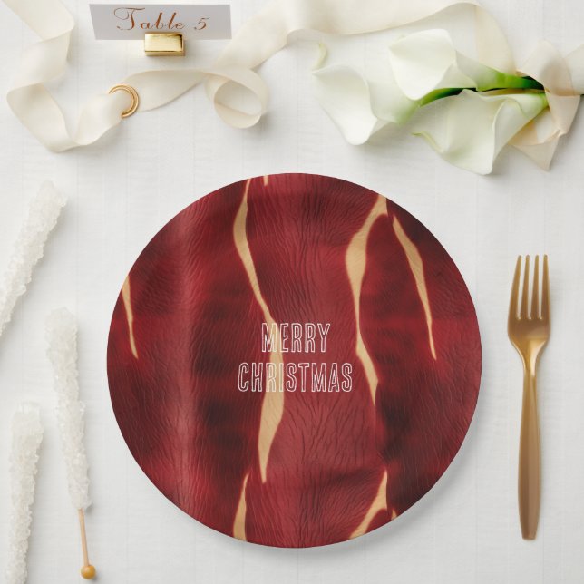 Western Red Cream Cowhide Paper Plate (Wedding)