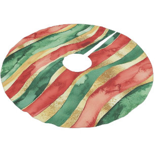 Western Red Green Gold Christmas Stripes Brushed Polyester Tree Skirt
