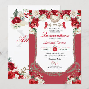 Western Red Roses Charro Cowgirl Quinceañera Invitation
