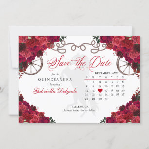 Western Red Roses Charro Quinceañera Save The Date Invitation