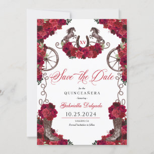 Western Red Roses Charro Save The Date Quinceañera Invitation