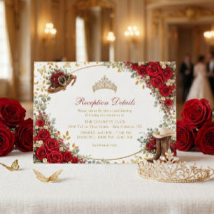Western Red Roses Golden Country Quinceañera Enclosure Card