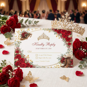 Western Red Roses Golden Country Quinceañera RSVP Card