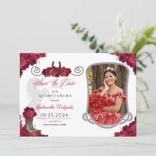 Western Red Roses Quinceañera Save The Date Photo Invitation