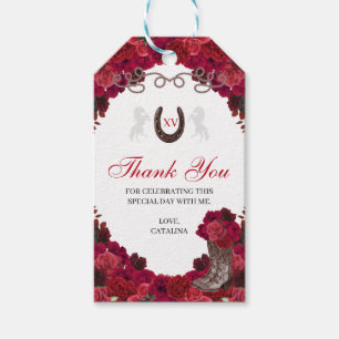 Western Red Roses Ranchero Quinceanera Gift Tags