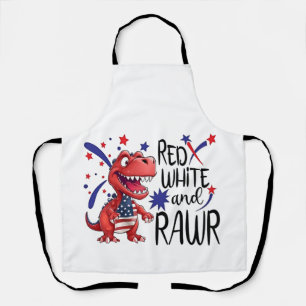 Western Red White Rawr Dinosaur  Apron