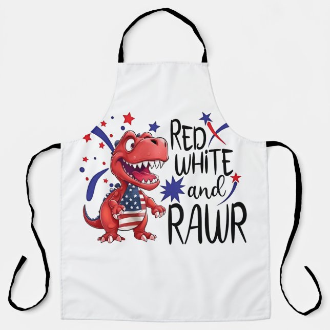 Western Red White Rawr Dinosaur  Apron (Front)