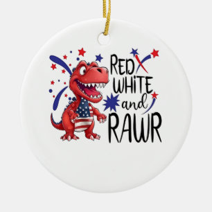 Western Red White Rawr Dinosaur Ceramic Tree Decoration