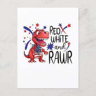 Western Red White Rawr Dinosaur Invitation Postcard
