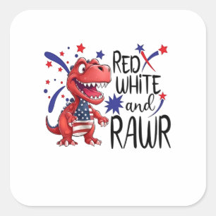 Western Red White Rawr Dinosaur  Square Sticker