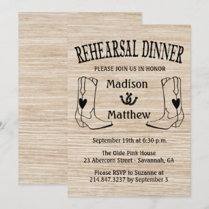 Western Rehearsal Dinner Cowboy Boots Wedding Invitation
