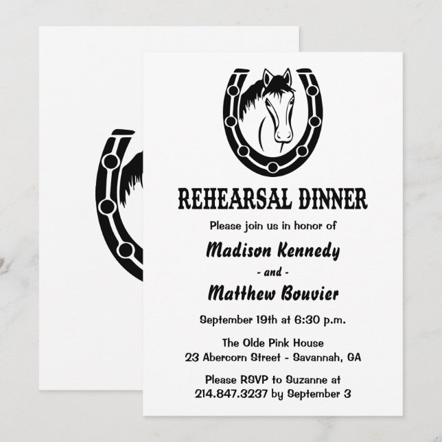 Western Rehearsal Dinner Horse Rustic Wedding Invitation (Front/Back)