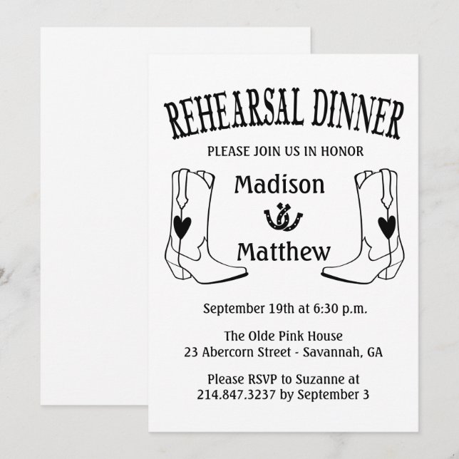 Western Rehearsal Dinner Wedding Cowboy Boots Invitation (Front/Back)