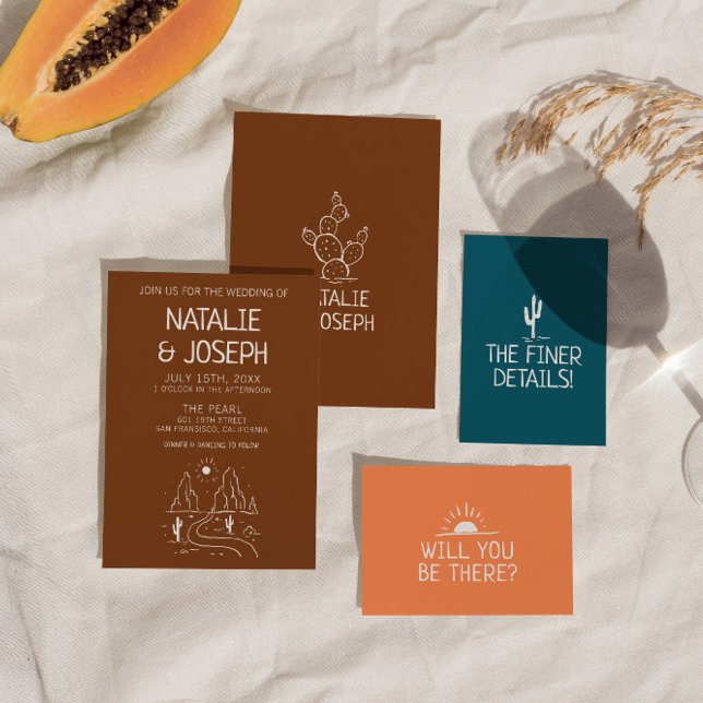 Western Retro Hand Drawn Desert Modern Wedding  Invitation (Creator Uploaded)