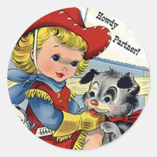 Western Retro Lil' Cowgirl Puppy Dog Fun Stickers