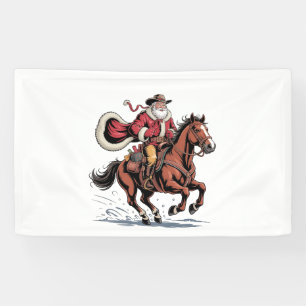 Western Riding Rodeo Horse Cowboy Santa Christmas Banner
