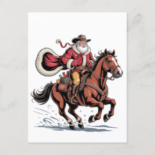 Western Riding Rodeo Horse Cowboy Santa Christmas Holiday Postcard