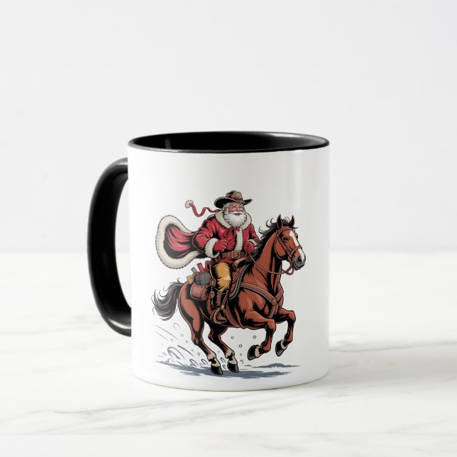 Western Riding Rodeo Horse Cowboy Santa Christmas Mug (Front Left)