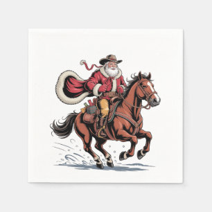 Western Riding Rodeo Horse Cowboy Santa Christmas Napkin