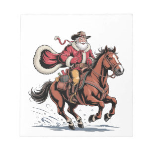 Western Riding Rodeo Horse Cowboy Santa Christmas Notepad