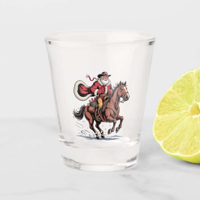 Western Riding Rodeo Horse Cowboy Santa Christmas Shot Glass (Front)
