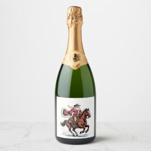 Western Riding Rodeo Horse Cowboy Santa Christmas Sparkling Wine Label