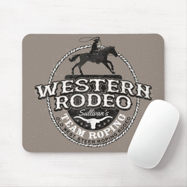 Western Rodeo ADD NAME Old West Steer Roping Roper Mouse Mat (With Mouse)