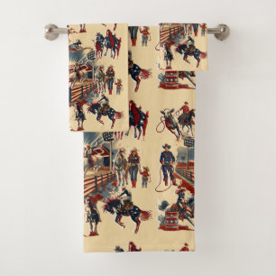 Western Rodeo Arena Cowboy Cowgirl Rodeo Events P Bath Towel Set