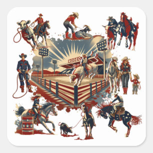 Western Rodeo Arena Cowboy Cowgirl Rodeo Events Square Sticker