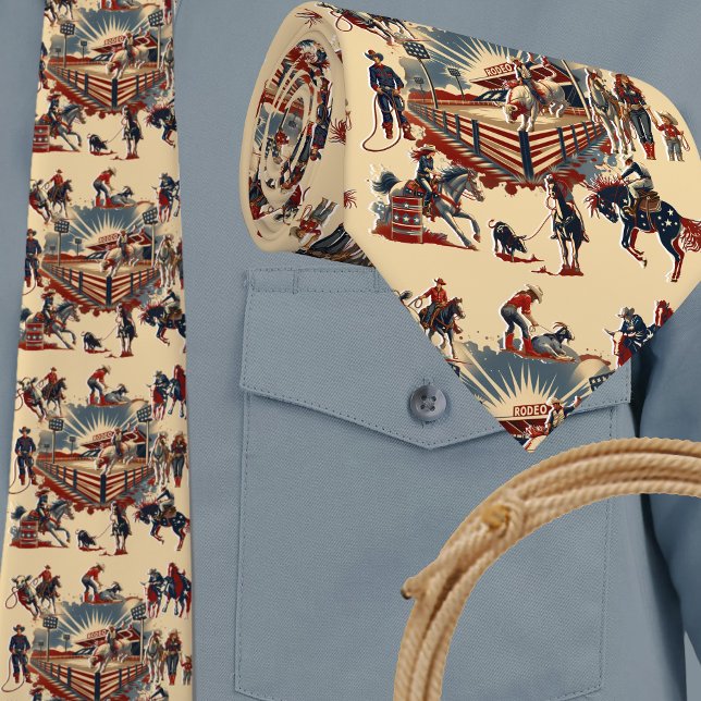 Western Rodeo Arena Cowboy Cowgirl Rodeo Events Tie (Western Rodeo Events Rodeo Arena with Cowboys Cowgirls Horses Steers Bulls Calves in action.)