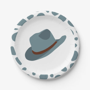 Western Rodeo Blue Cowboy Birthday Paper Plate