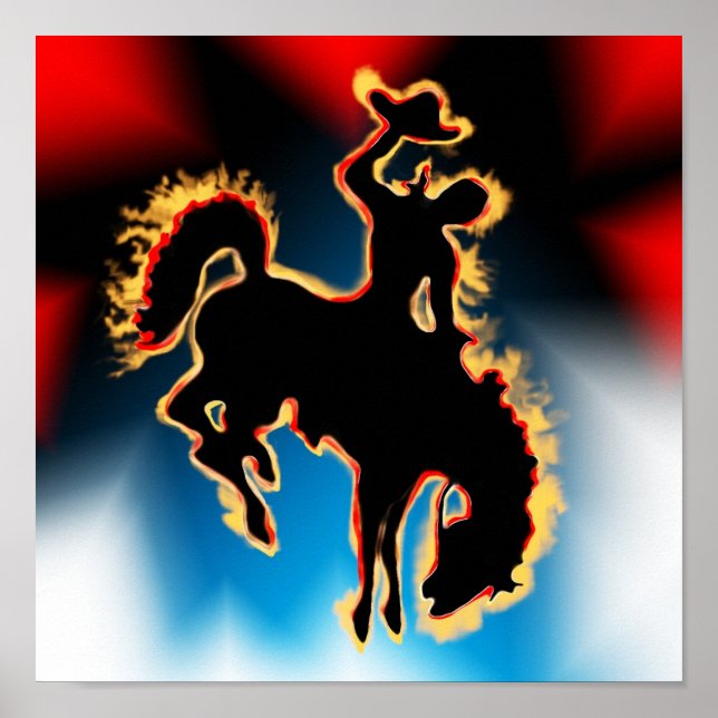 Western Rodeo Bucking Bronco Horse and Cowboy Poster (Front)