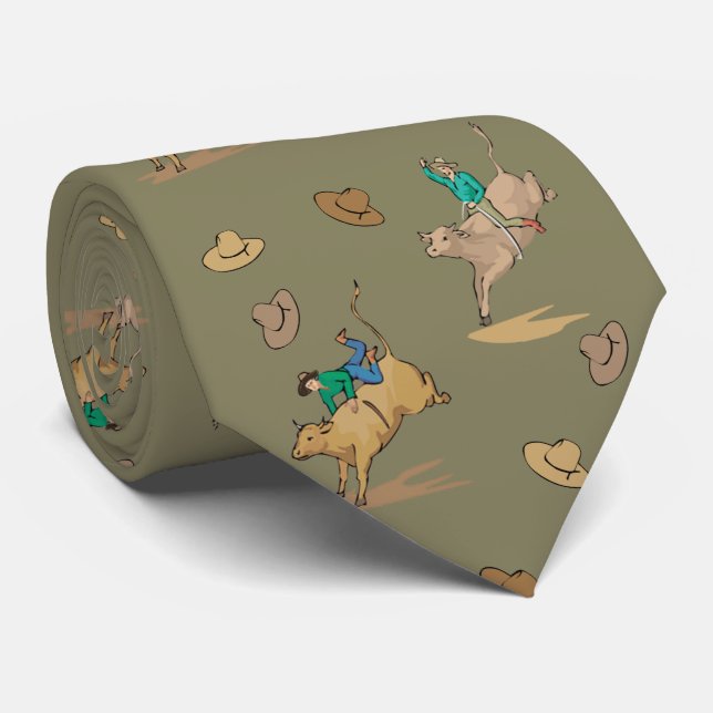 Western Rodeo Bull Riders And Cowboy Hats Necktie (Rolled)