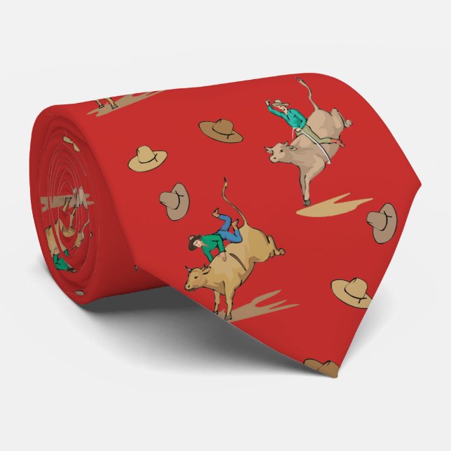 Western Rodeo Bull Riders And Cowboy Hats Necktie (Rolled)