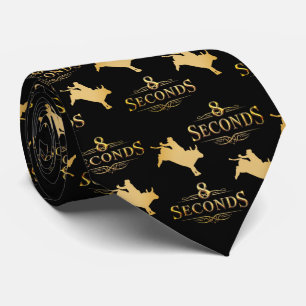 Western Rodeo Bull Riding 8 Seconds Black / Gold Tie