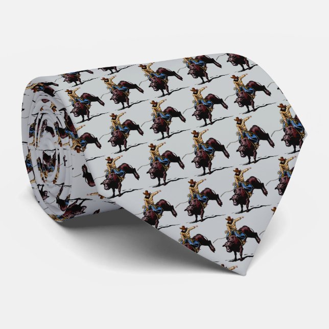 Western Rodeo Bull Riding Mens Necktie (Rolled)