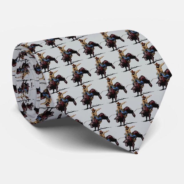 Western Rodeo Bull Riding Mens Necktie (Rolled)
