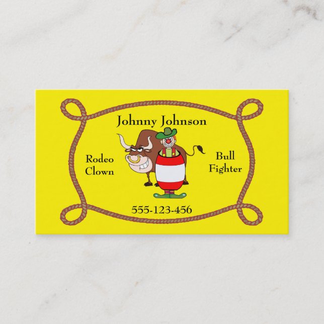 Western Rodeo Clown And Bull Business Card (Front)