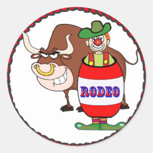 Western Rodeo Clown And Bull Classic Round Sticker