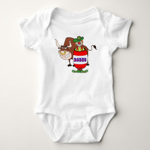 Western Rodeo Clown In Barrel And Bull Cartoon Baby Bodysuit