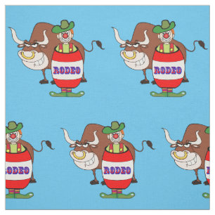 Western Rodeo Clown in Barrel And Bull Large Print Fabric